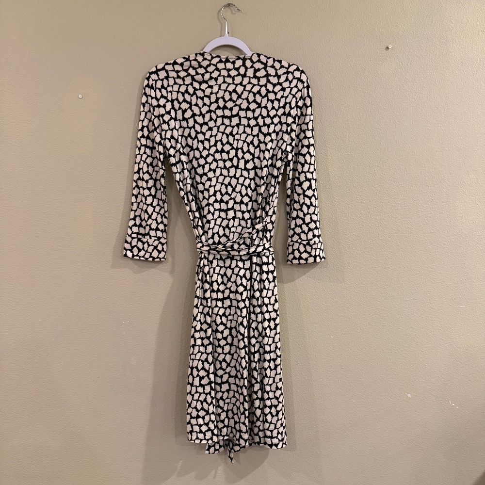 Diane von Furstenberg DVF Julian Silk Jersey Wrap Dress 12 Black Stone Grid - Picture 7 of 12